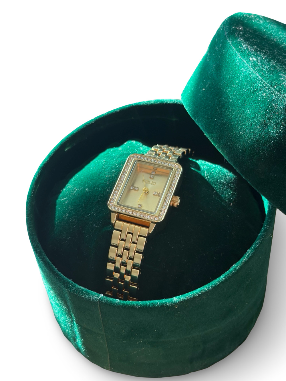Folio FMDKSET133 Rectangular Gold-Tone Crystal Bezel Women's Watch